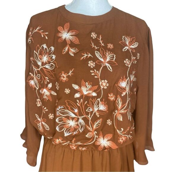 Savanna Jane Wm’s Sz 1X Brown Embroidered Floral Boho Lined Pleated Mini Skirt - Picture 2 of 7